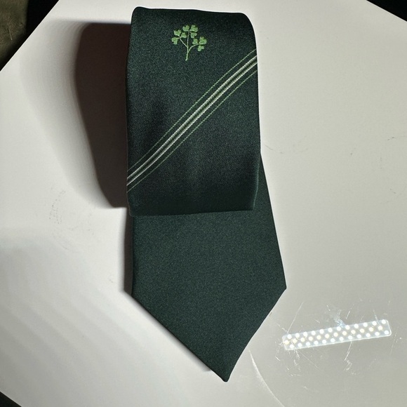 Millars of Ireland Dark Green Tie with stripe and embroidered clover Design - Picture 1 of 5